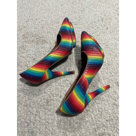 Jeffrey Campbell Bullet Platform Heels Womens Sz 6 Rainbow LGBTQ Pride Handmade - Picture 4 of 13